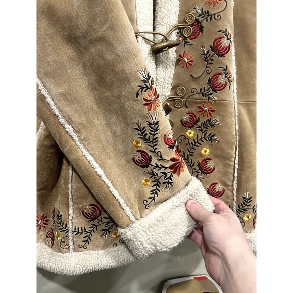 VTG Embroidered Suede & Shearling Coat ASO Phoebe Friends St John's Bay - Picture 10 of 15